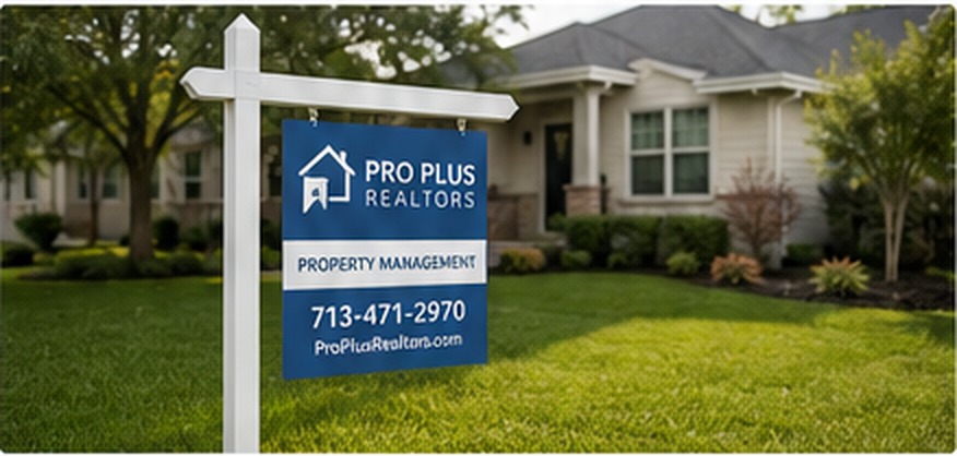 Pro Plus Realtors property management sign at a Houston rental property