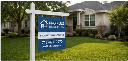 Pro Plus Realtors property management sign for Houston rental homes